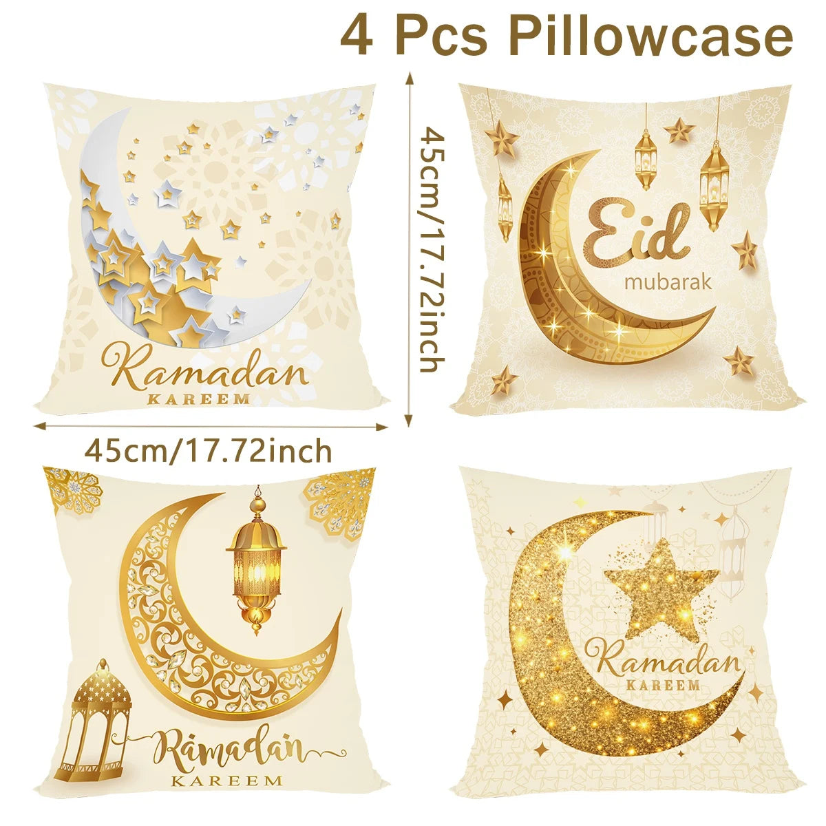 2026 Ramadan Kareem Pillow Cover Set – 4PCS Islamic Sofa Decor