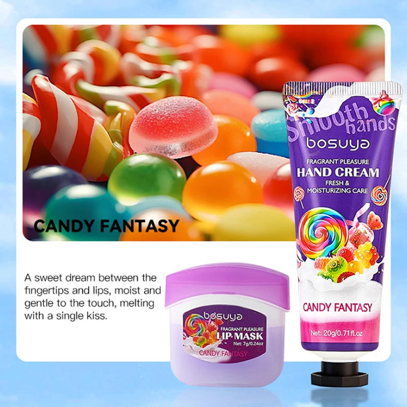 Hand Cream Lipstick Gift Box Coconut Candy Ice Cream Lasting Flavored Hand Cream Moisturizing And Hydrating Hand And Lip Care