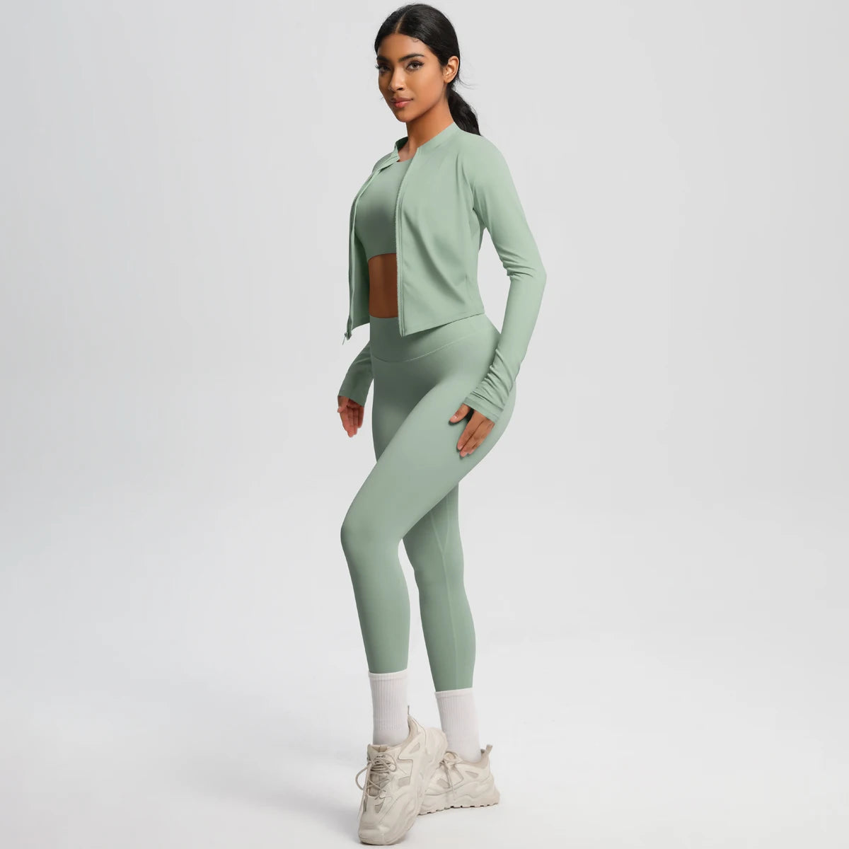 Yoga Three Piece Set for Women's Yoga Zipper Long Sleeves Sports Running Quick Drying Yoga T-shirt Push Up Female Pants Yoga Set