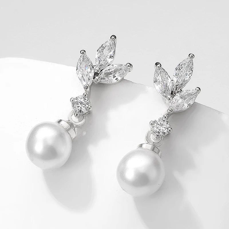 ZAKOL Unique Exquisite Marquise Zirconia Imitation Pearl Drop Earrings for Women Elegant Bridal Wedding Jewelry
