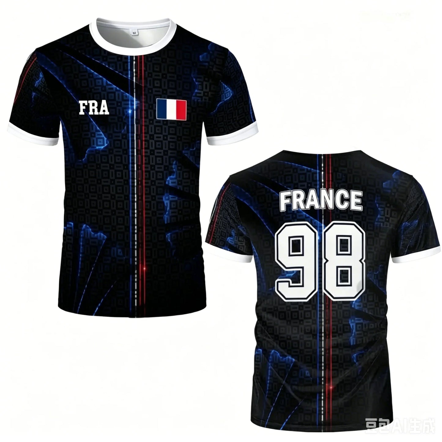 France Flag Print Soccer Jersey 3D Print Breathable Quick Dry Family Style for Kids Adults Outdoor Training Sports Fitness
