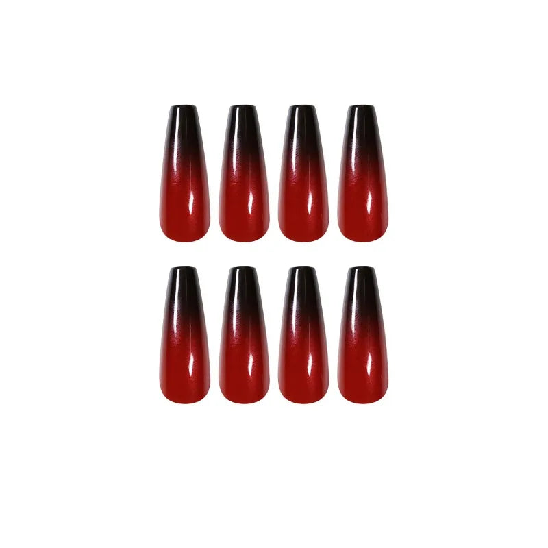 24pcs Red Black Gradient Acrylic Fake Nails Long Ballet Coffin Decorated False Nails with Glue Manicure Reusable Press on Nails