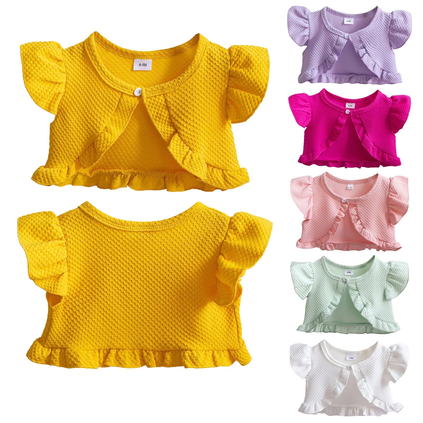 Baby Girl Sweet Summer Cardigan Bolero Jacket Short Fly Sleeve Ruffled Coat Outerwear Toddler Clothes for Wedding Birthday Party