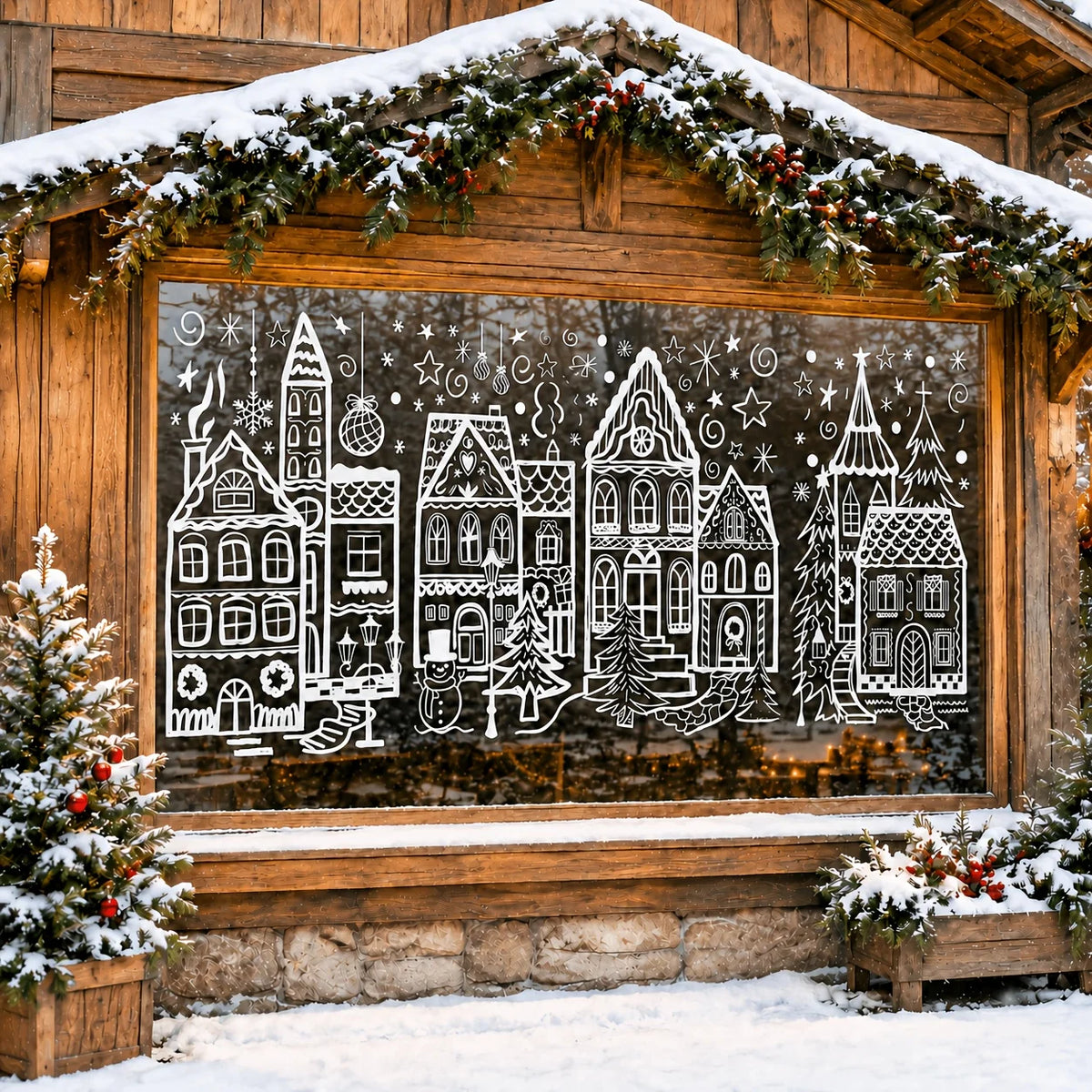4 Sheets Christmas Window Stickers, White House Xmas Window Clings for Glass Decoration, for Christmas Holiday Party Ornament