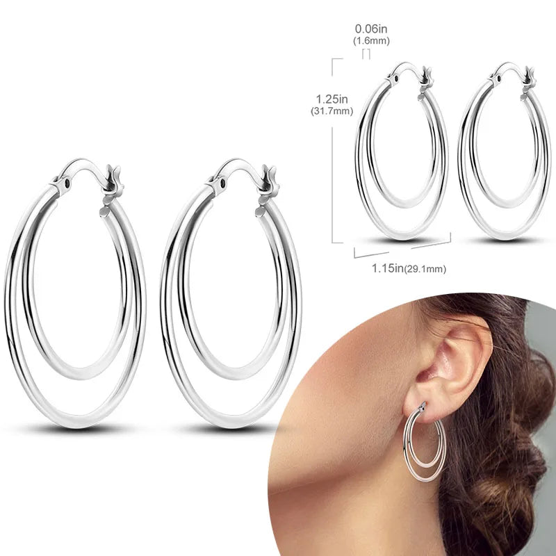 925 Sterling Silver Hoop Earrings with Zircon