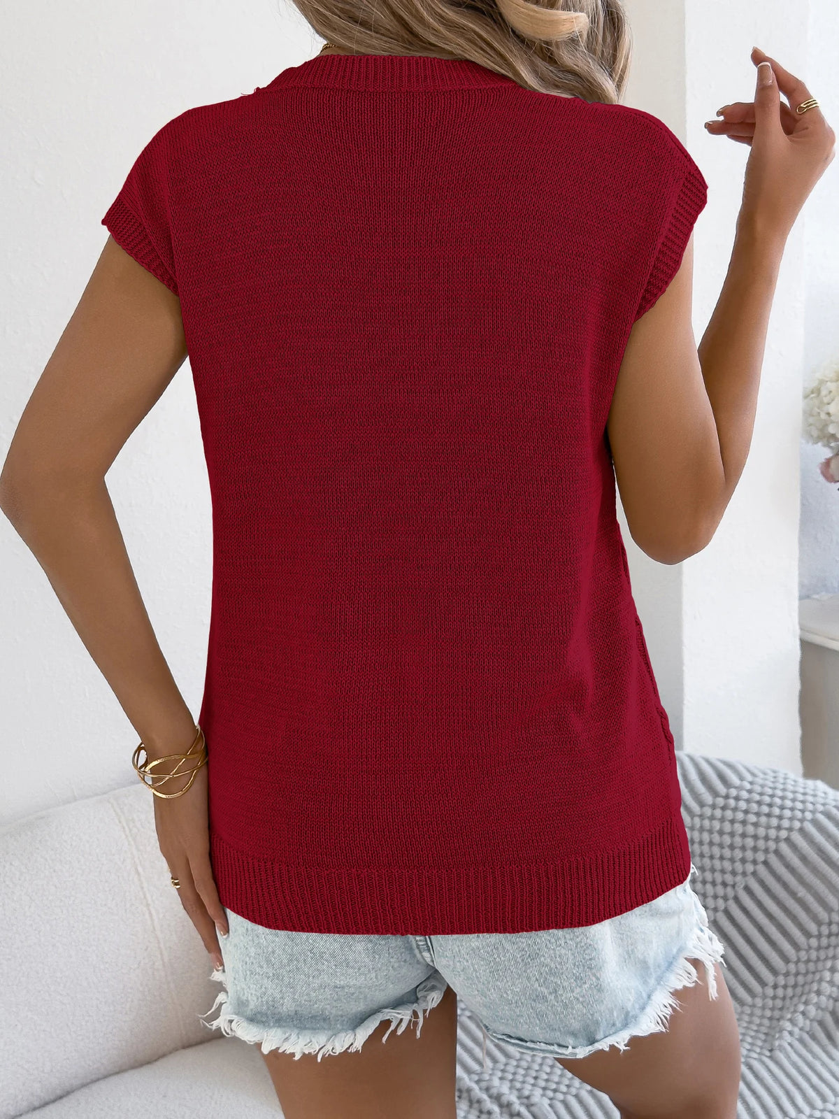 Women's Casual Solid Color Round Neck Twist Short Sleeve Cable Knitted Pullover for Summer 2026 Khaki Red White Woman Clothing