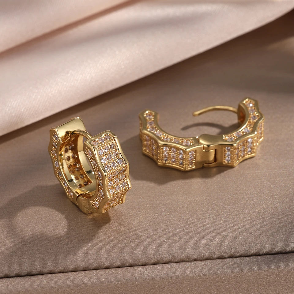 ZAKOL Hip Hop Shiny Zircon Hoop Earring for Women Men 18K Gold Color Circle Earrings Luxury Jewelry Gift 2025 New