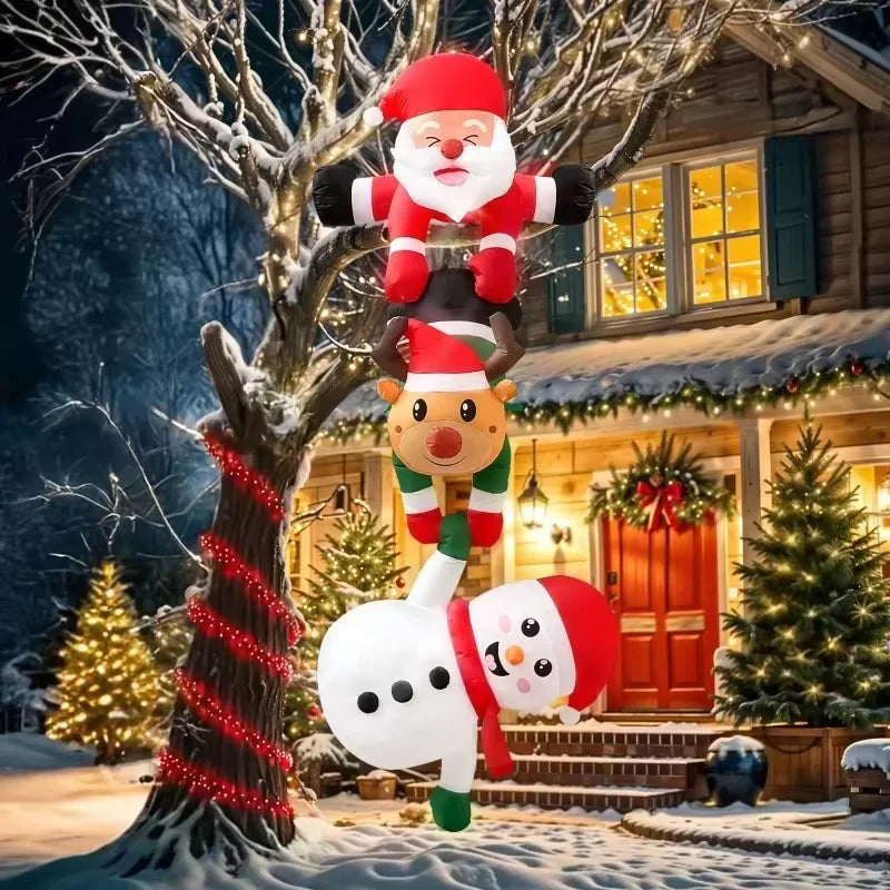 8FT Hanging Christmas Inflatable Stacked Santa Reindeer Snowman, Blow Up Xmas Hanging Ornament, Indoor Outdoor Christmas Holiday