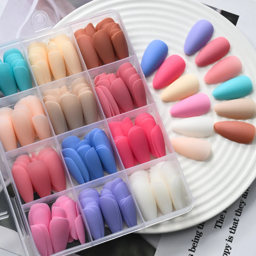 288Pcs Colorful Medium Almond False Nails Stiletto Full Cover Fake Nails Tips Extension Artificial Wearable Press On Nails