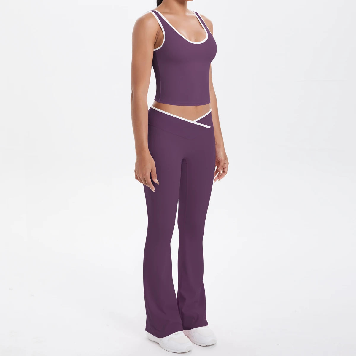 Autumn Women's Yoga Set U-neck Vest High Waist Cross Wide Leg Pants Set Tight Fitting Seamless Elastic Sportswear
