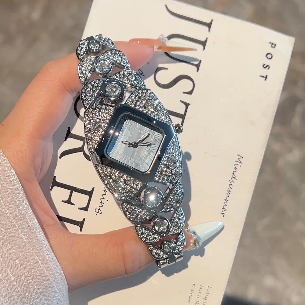 Luxury Diamond Inlaid Women’s Watch – Roman Numeral Dial
