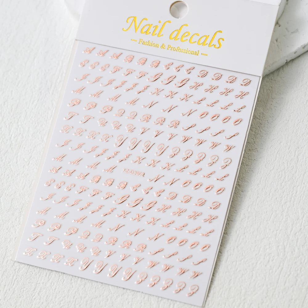 1pc Gold Silver English Letter Nail Sticker Black Laser 3D Alphabet Self Adhesive Decal English Words DIY Slider Manicure Decor