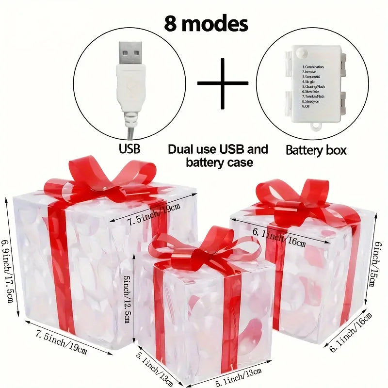 3Pcs Christmas Decorations - for Holiday Indoor Party Home, Christmas, Newyear,Party Events,Warm White Christmas Gift Box Lights