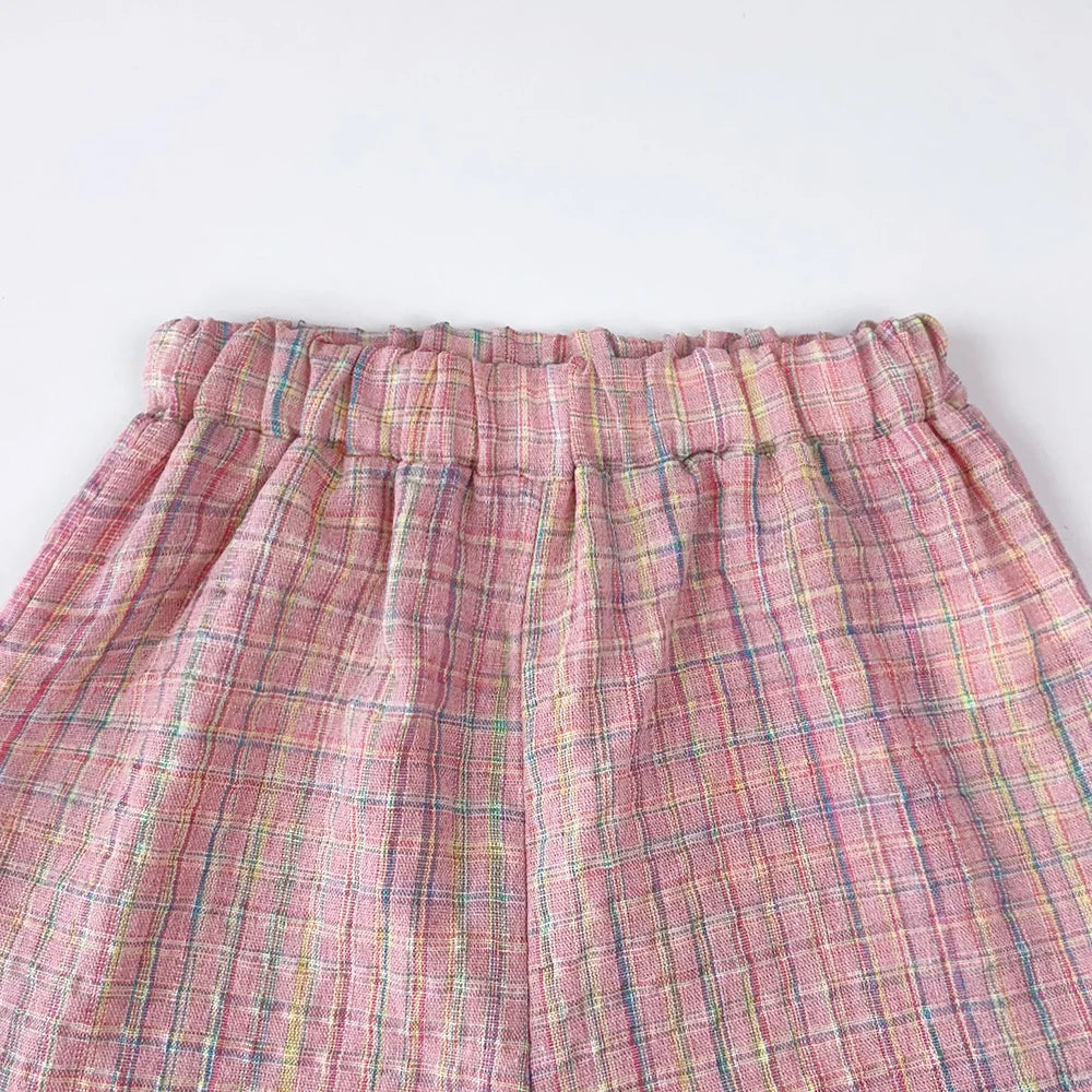 Pink Girl's Summer Two-piece Set with Single Breasted Sleeveless