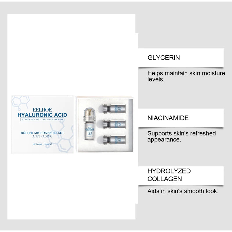Deeply Hydrating Korean Facial Essence Set Hyaluronic Acid Microneedle Roller Skin Care Easily Absorbed Moisturizing Essence