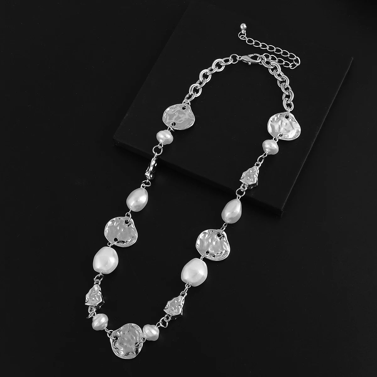 Flashbuy Trendy Gold Color Necklace Creative Irregular Metal Pearls Chain Choker Necklace Clavicle Chain Collier Jewelry