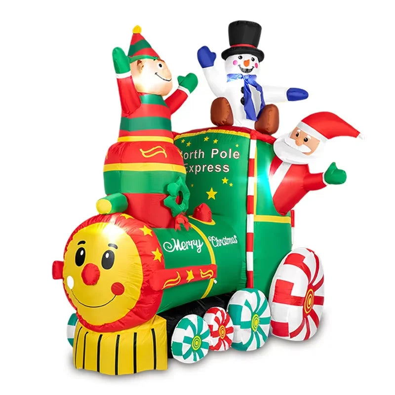 210CM Inflatable Toy Santa Sleigh Reindeer LED Lit Xmas Yard Party Decoration Christmas Home Supplies Ornament Festive Gift