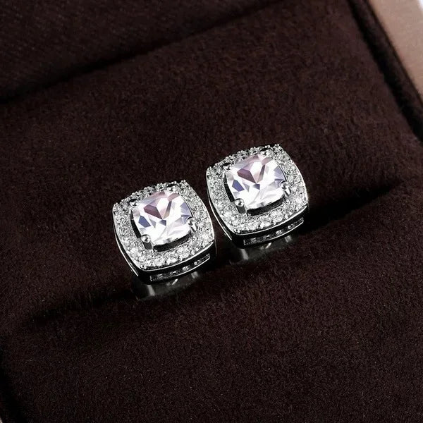 ZAKOL 1 Pair Shiny Cubic Zirconia Stud Earrings Round Square Crystal Zircon Simple Ear Accessories for Women men