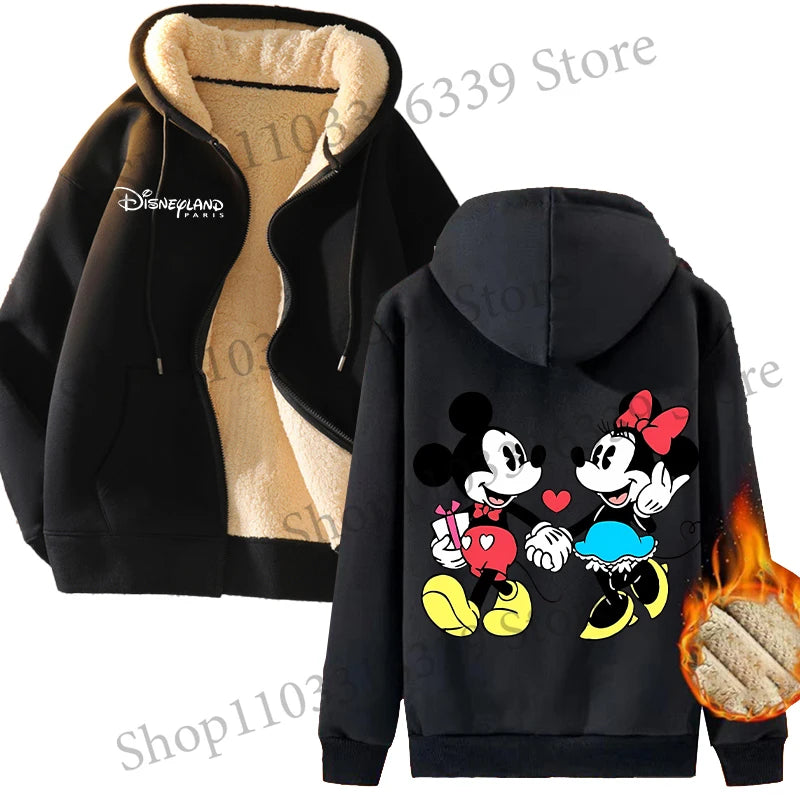 Mickey Mouse Sweatshirt Coat Male Female Autumn Winter New Thicken Long Sleeve Hooded Tops Outerwear Cartoon Clothing Xmas Gift
