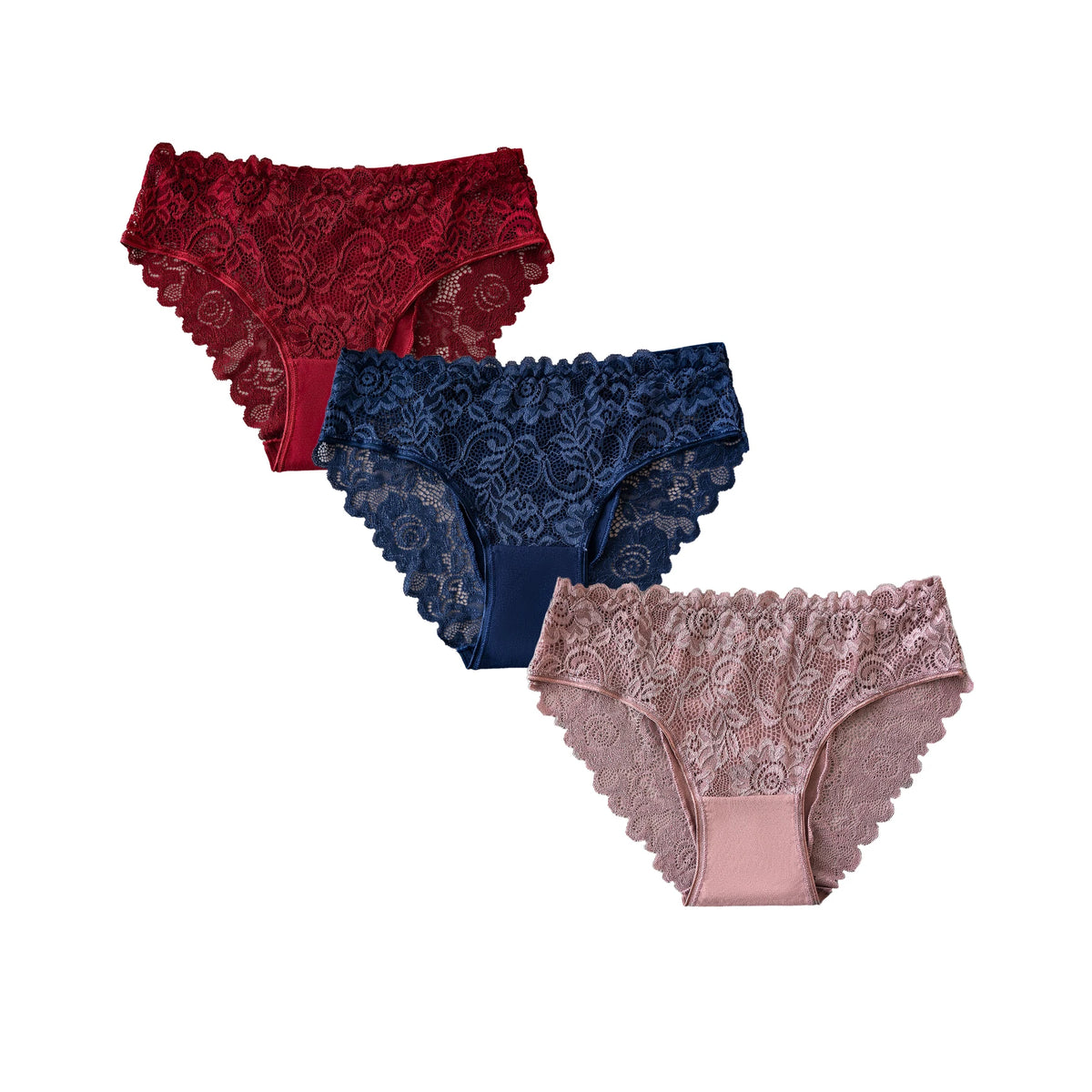 3PCS Women's Plus-Size Underwear Elegant Floral Embroidery Lace Trimmed Panties Sexy Hollow Out Briefs High Quality Lingerie