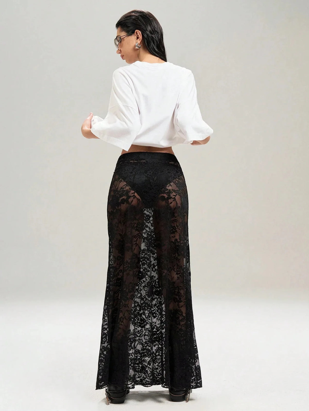 BKLD Black Skirts 2026 Summer New Women Clothing Solid Color Slim Bag Hip Streetwear Fashion See-Through High Waist Lace Skirt