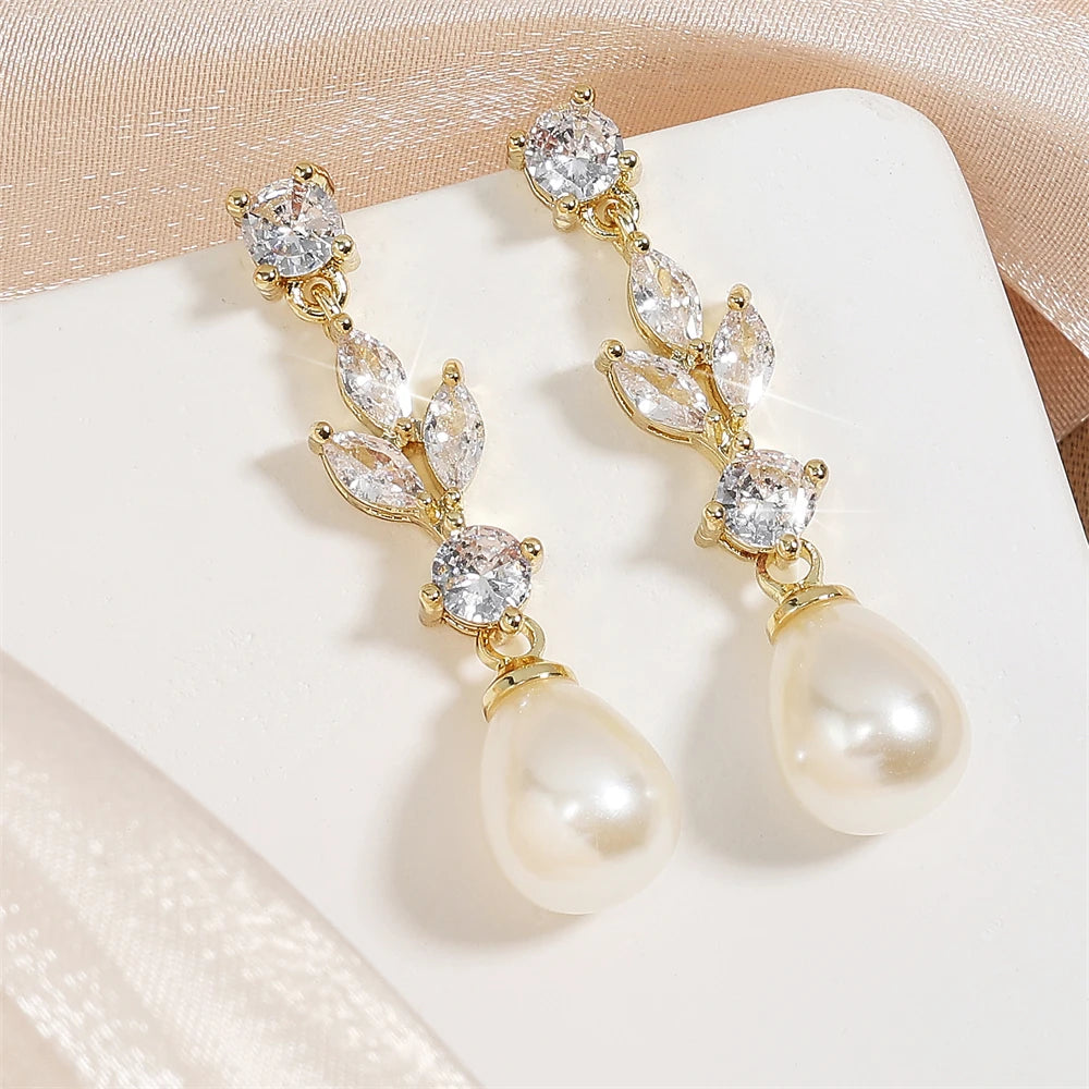 ZAKOL Classic AAA Zircon Pear Shape Imitation Pearl Drop Earrings for Women Fashion Bridal Engagement Wedding Jewelry
