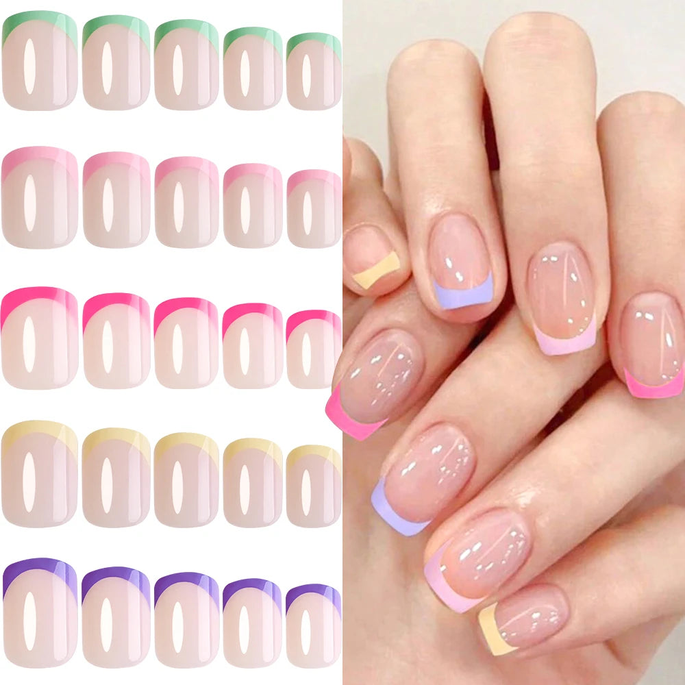 120Pcs Colorful French Square False Nails Short Ballerina Full Cover Fake Nails Artificial Nail Tips Wearable Press On Nails