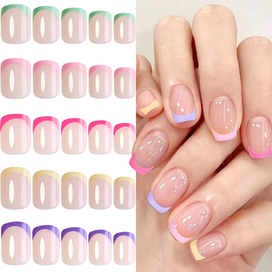 120Pcs Colorful French Square False Nails Short Ballerina Full Cover Fake Nails Artificial Nail Tips Wearable Press On Nails