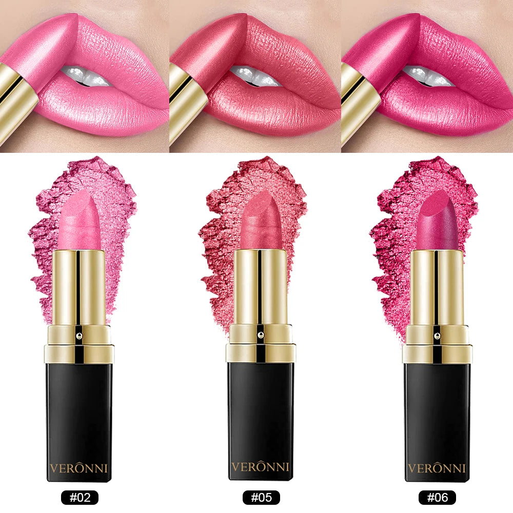 Pearly Glitter Velvet Lipstick,Metallic,Waterproof,Long-lasting,Shimmer,Diamond Lipstick,Glitter Lip Gloss, Lip Cosmetic Makeup