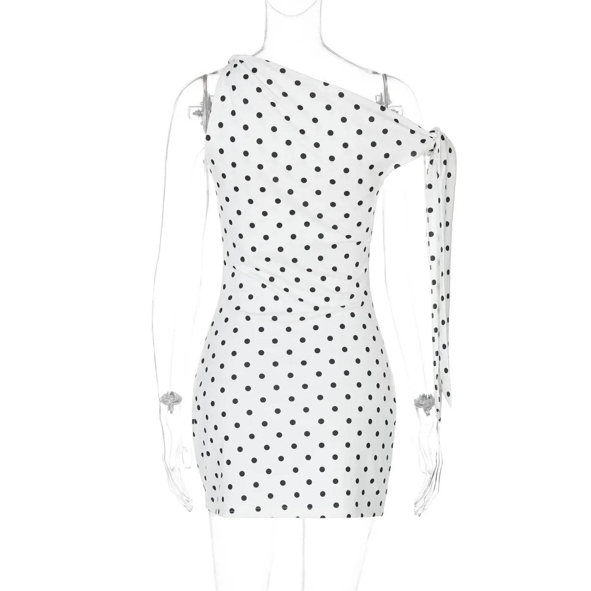 Summer Holiday Sexy Polka Dot Backless Asymmetrical Mini Dresses Strapless Lace-up Sleeveless Slim Fit Dress Vintage Party Dress