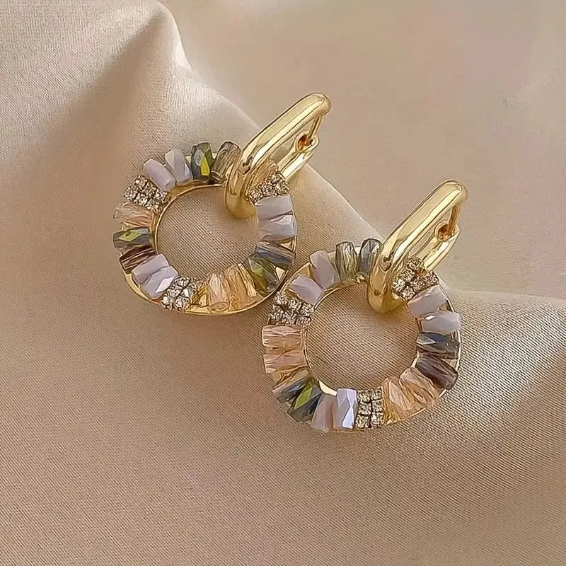 ZAKOL Elegant Rhinestone Zircon Drop Earrings Golden Circle Dangle Earrings for Women Simple Fashion Round Earring Jewelry