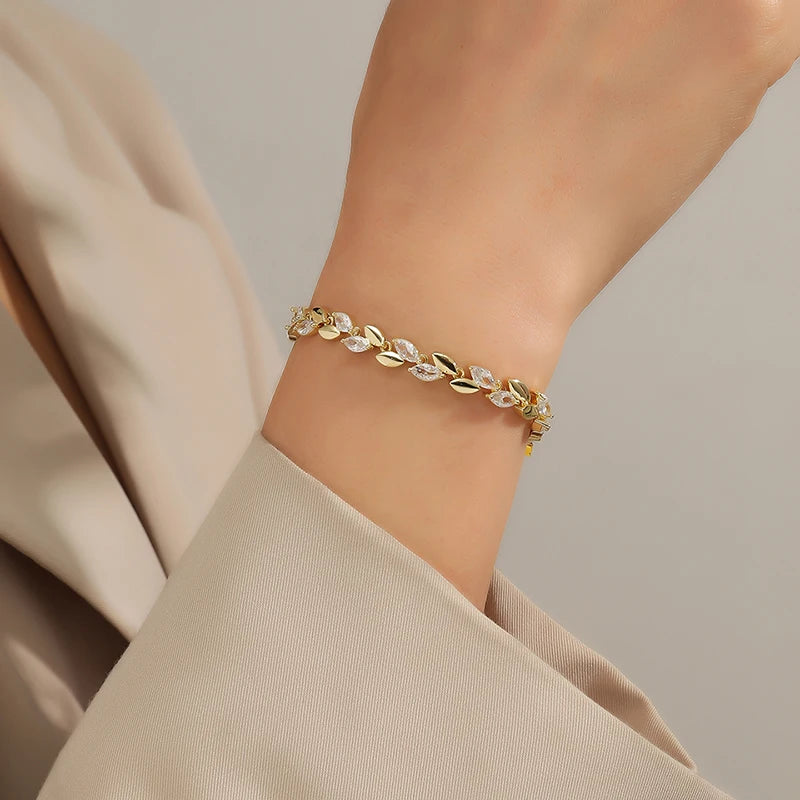 أساور ZAKOL Fashion ذات الأوراق البيضاء للنساء والرجال من الزركونيا المكعبة اللامعة بقصة الماركيز، مجوهرات لحفلات الزفاف