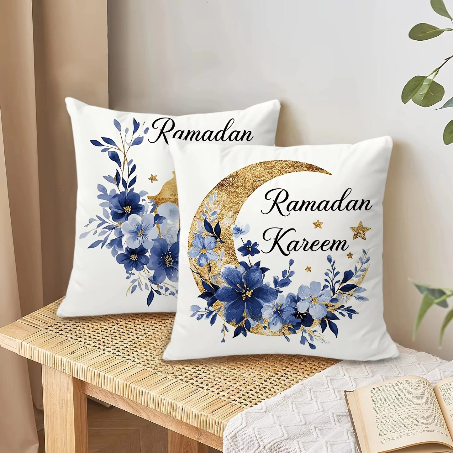 2026 Ramadan Golden Moon Pillow Cover – Islamic Home Decor (Polyester)
