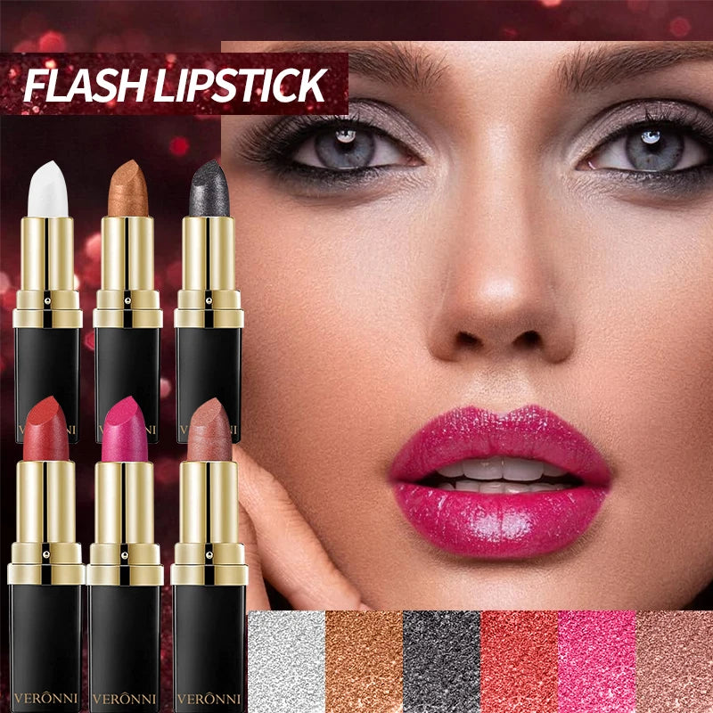 Pearly Glitter Velvet Lipstick,Metallic,Waterproof,Long-lasting,Shimmer,Diamond Lipstick,Glitter Lip Gloss, Lip Cosmetic Makeup