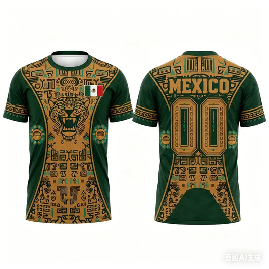 Mexico Soccer Jersey T Shirt Aztec Jaguar Print Family Style for Kids Adults Breathable Quick Dry Tee for Training Fitness