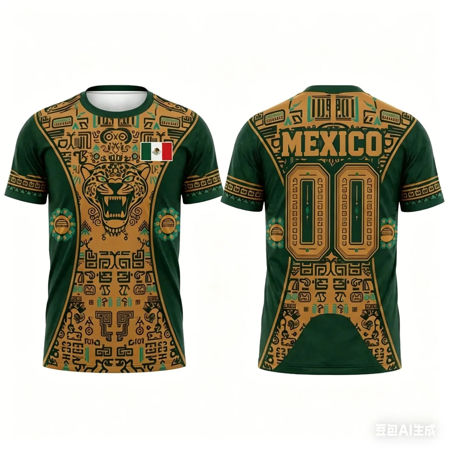 Mexico Soccer Jersey T Shirt Aztec Jaguar Print Family Style for Kids Adults Breathable Quick Dry Tee for Training Fitness