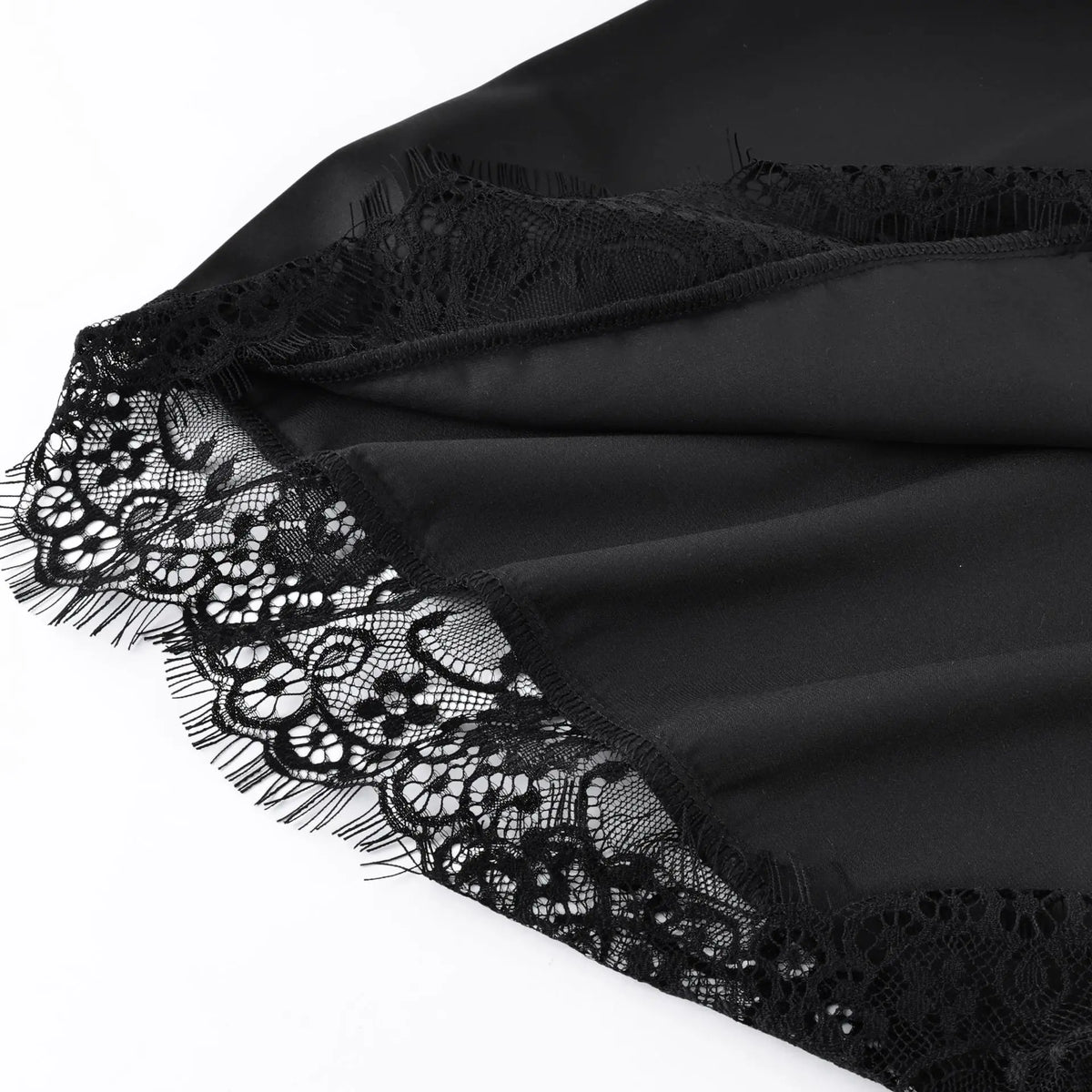 Women's Sexy Black Satin Slip Dress Patchwork Lace Hollow Out Sleeveless Dresses Party Club Ruffle Loose Backless Mini Dress