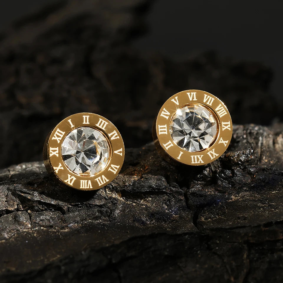 ZAKOL Fashion Stainless Steel Acrylic Crystal Stud Earring for Women Men Roman Numerals Small Earring Accessories