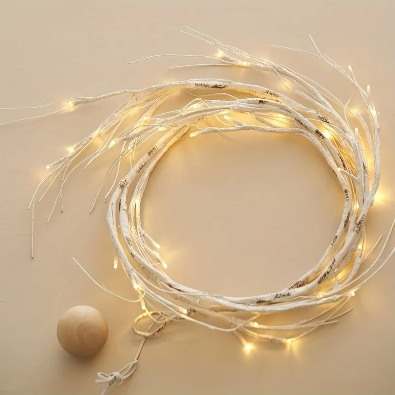1pc LED Door 6FT Lighted Birch Garland, Pre-Lit Twig Vine Lights for Christmas Fireplace Mantle Table Decoration