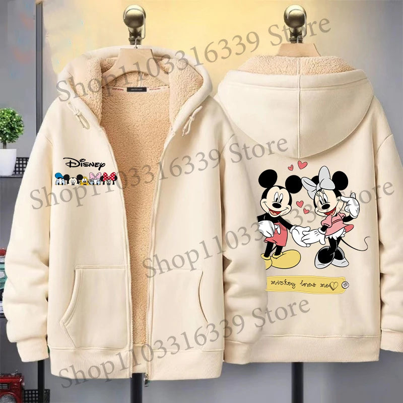 Mickey Mouse Sweatshirt Coat Male Female Autumn Winter New Thicken Long Sleeve Hooded Tops Outerwear Cartoon Clothing Xmas Gift