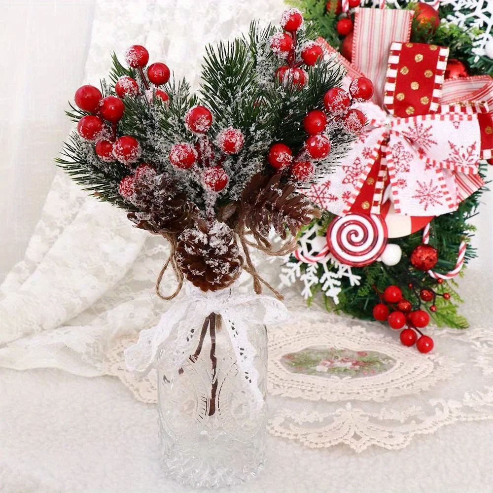 10 Rustic Cedar Branches with Faux Berries And Holly - Durable Plastic Christmas Ornaments, Fireplace Garlands, Vine Decorations
