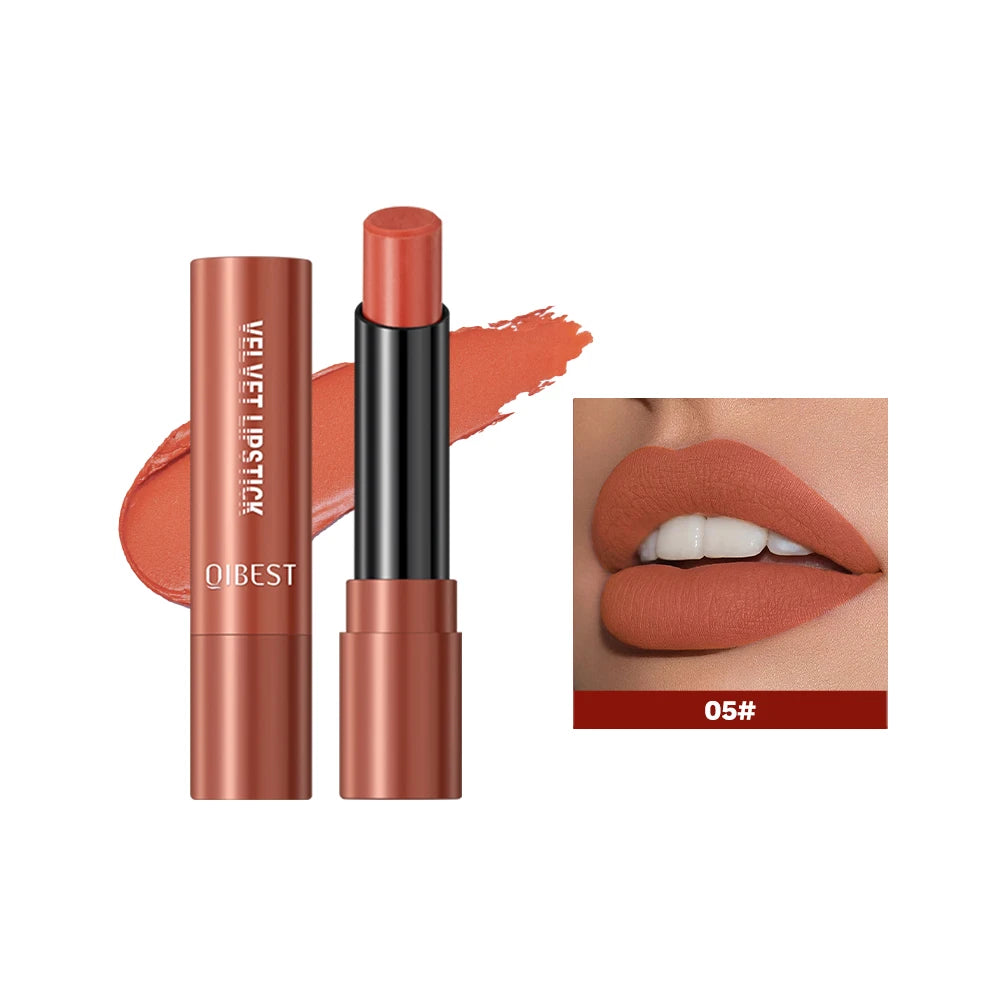 QIBESTNatural Velvet Matte Lipstick Long-lasting 10 Color Lip Stain Lightweight Moisturizing Lip Balm Women Makeup New Lip Tint