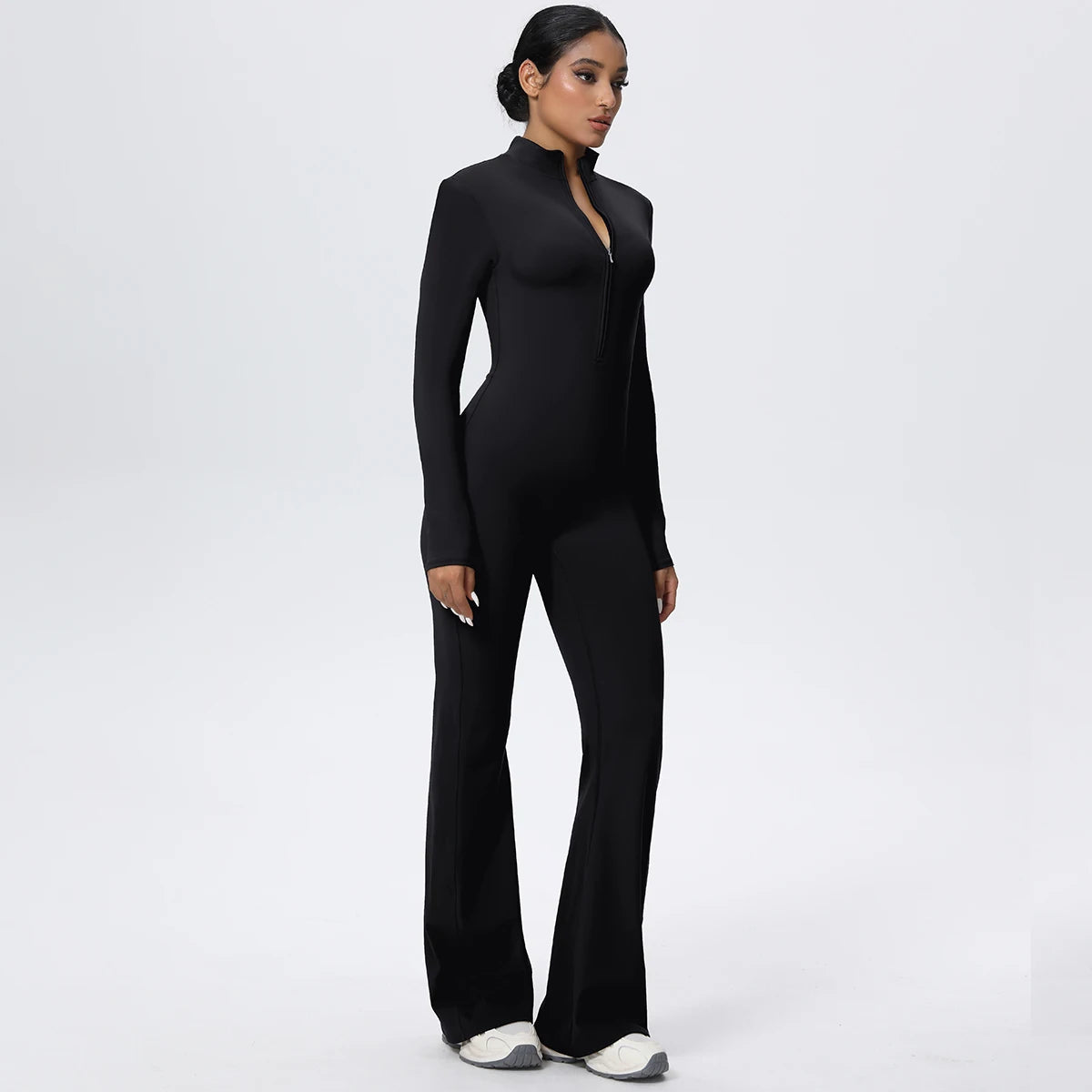 Woman's Fitness Yoga Bodysuit Solid Color Yoga Zipper Long Sleeves Trousers Gym High Strength Exercise Sports Bodysuit Leggings