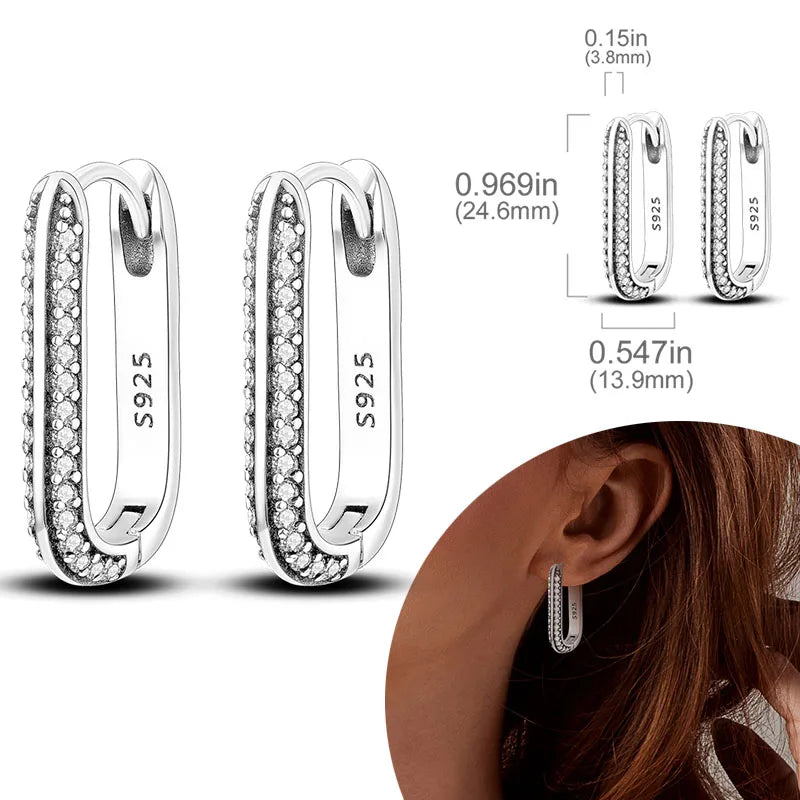 925 Sterling Silver Hoop Earrings with Zircon