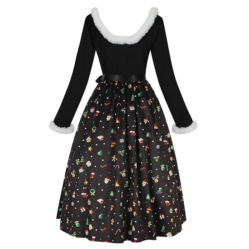Christmas Themed Print Dress Family Atmosphere Party Event Costume Christmas Halloween Cos Costume