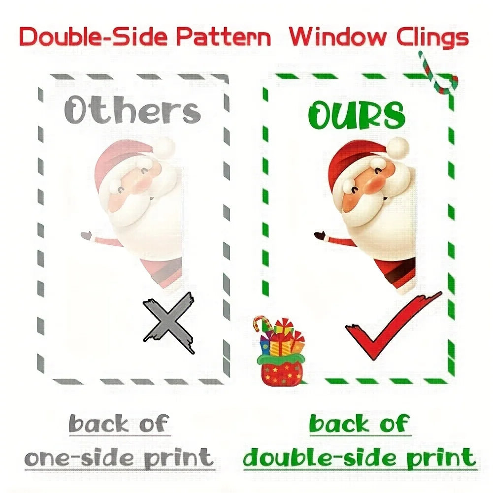 1 Set Christmas Window Clings Stickers - Santa, Reindeer, Snowman & Snowflake Designs,Indoor/Outdoor Use, Festive Decoration