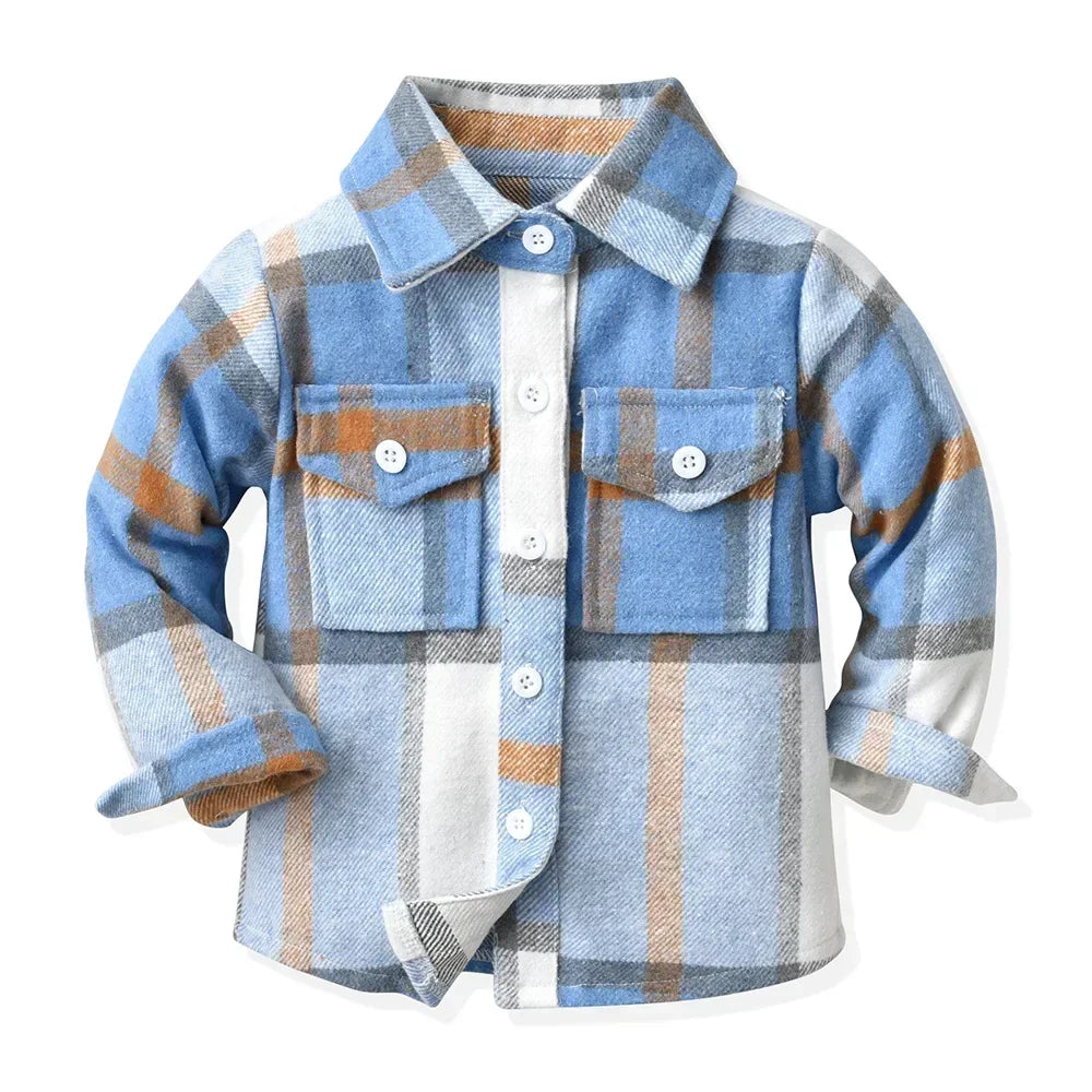 Children's Autumn Plaid Long Sleeved Shirt Brother & Sister Shirt Cotton College Style Thickened Shirt Boys Shirts Girls Blouse