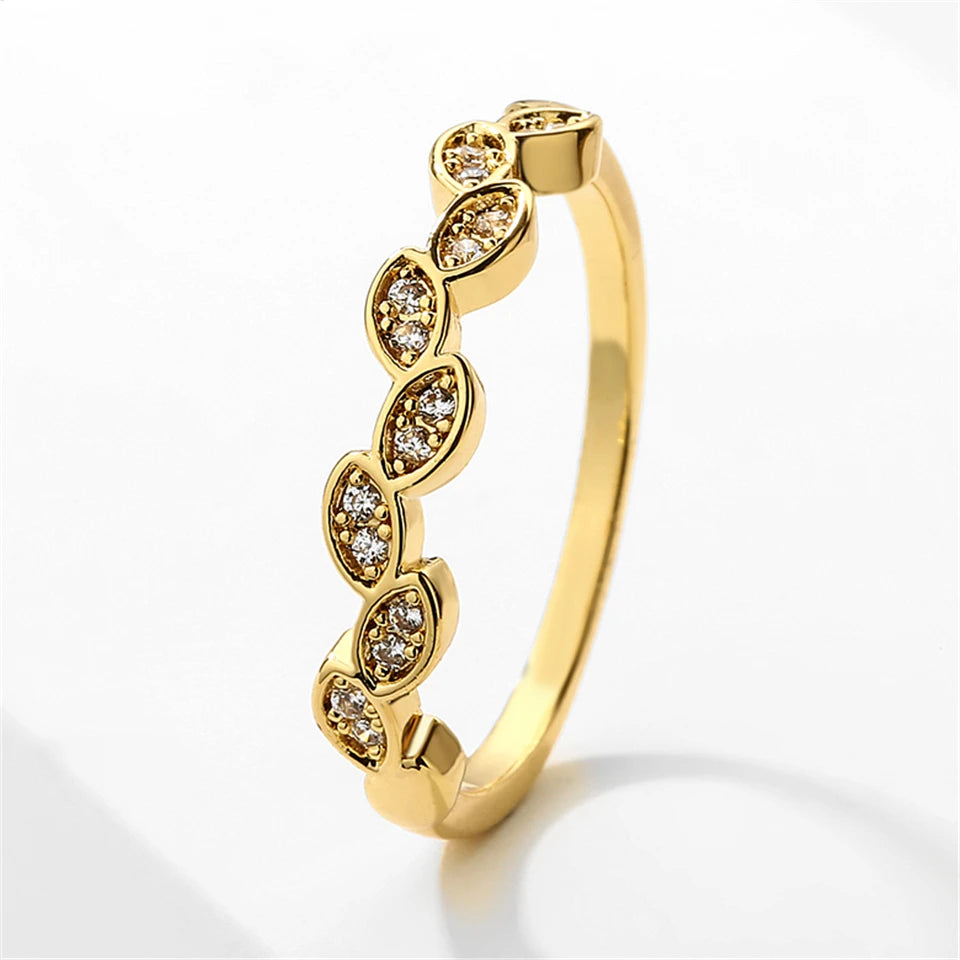 ZAKOL Minimalist Fashion 18K Gold Color Leaf Zircon Finger Ring for Women Exquisite Anniversary Birthday Jewelry Gift
