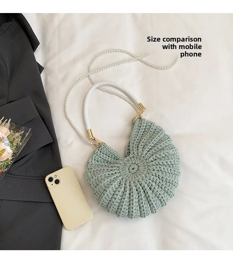 Handcrafted Shell Shaped Crossbody Bag Women's Beach Style Handbag City Simple Cotton Liner Soft round Shape Double Shoulder ...