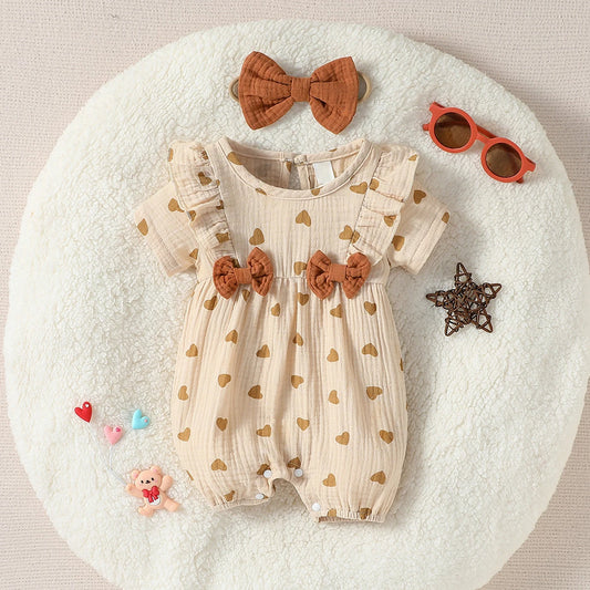 Baby Newborn-9M Short Sleeve Summer 2024 Girl's Print HEART